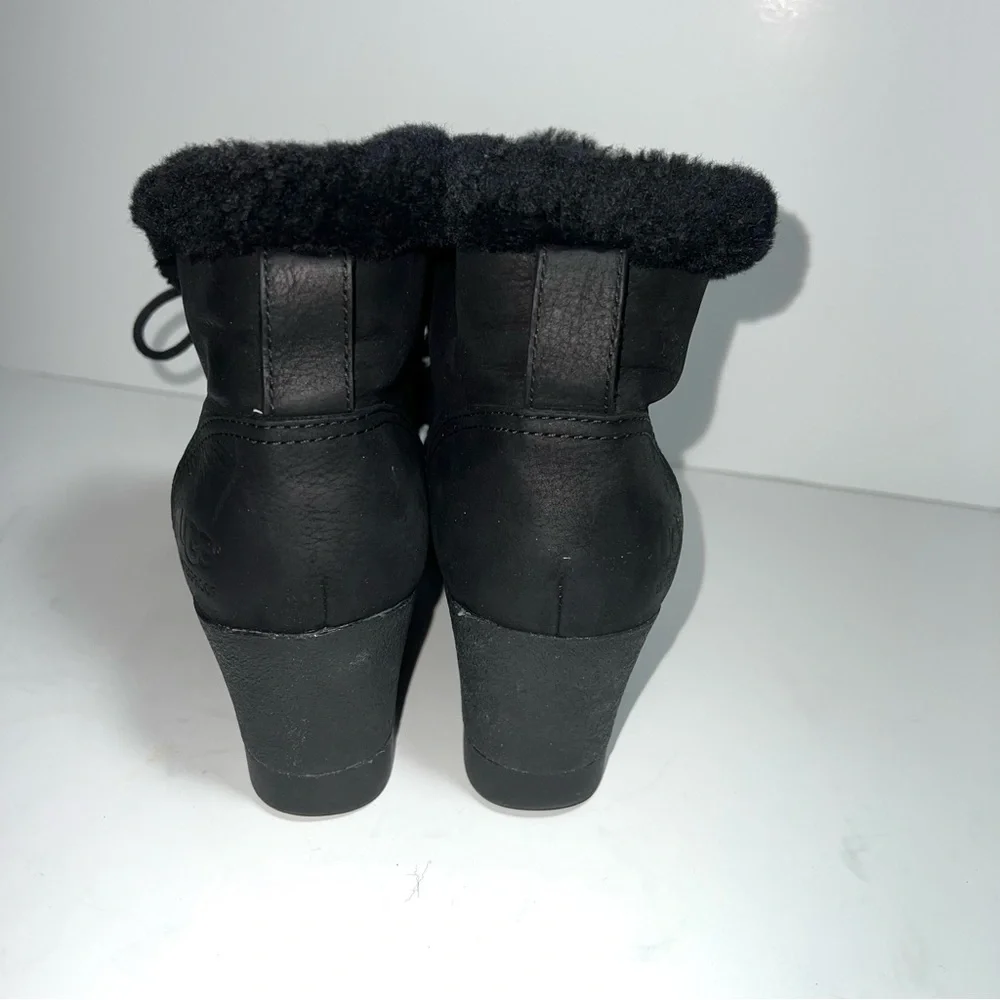 UGG Black Wedge Jeovana Boots with Fur Trim size 7